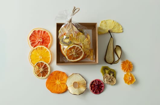 Gift set of various fruits - candied fruits. Dessert is a gift.