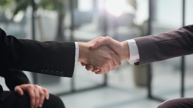 Handshake is symbol of starting finishing negotiations, successful teamwork signing contract, hiring human resource concept