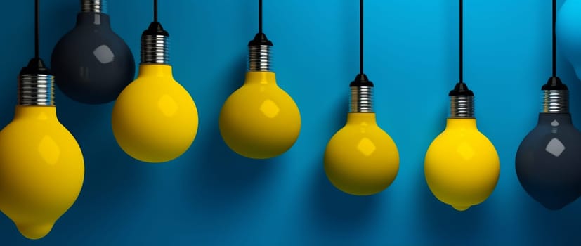 illumination yellow bulb business light solution bright illuminated power creative light idea energy concept lamp technology background blue bulb equipment invention art. Generative AI.