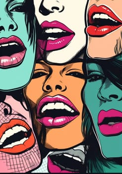 woman lips female lipstick mouth sensual art poster love retro kiss white pattern illustration red abstract isolated graphic sticker fashion glamour. Generative AI.