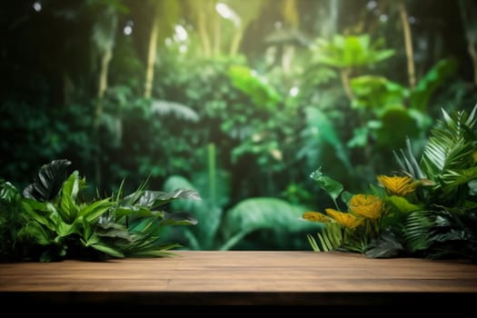 object platform up space palm summer advertising wooden podium shape design mock color shadow concept nature beauty leaf cosmetic wood green. Generative AI.