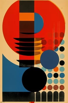concept cover poster illustration print red art eye design circle graphic old wallpaper retro wave abstract background line blue vintage. Generative AI.
