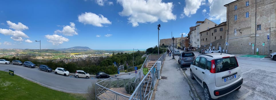 Scenic View of Camerano village near Mount Conero and Riviera from Loreto, Le Marche, Italy panorama