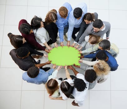 young people holding speech bubble raising up