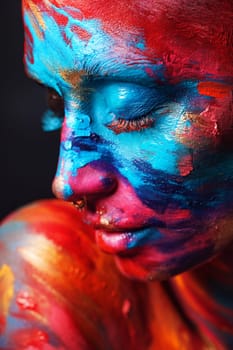 My soul is free in a creative world. an attractive young woman posing alone in the studio with paint on her face