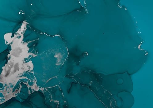 Color Ocean Waves. Modern Green Liquid Illustration. Blue Ocean Water. on Canvas. Hand Painted Trendy Sea Splash. Ocean Abstract. Luxury Marble Design. Watercolor Art Pattern. Alcohol Ink