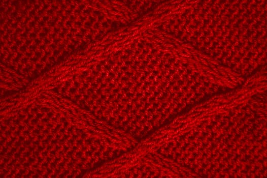 Linen Knitted Wool. Vintage Woven Pullover. Cotton Knitwear Christmas Background. Weave Knitted Fabric. Red Closeup Thread. Nordic Holiday Canvas. Fiber Scarf Garment. Abstract Wool.