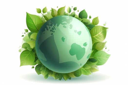 Green globe with leaves on a white background
