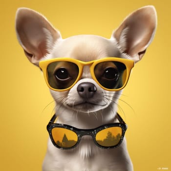 dog chihuahua sunglasses animal cute friend white glasses mammal breed isolated puppy looking background student canino young yellow portrait pet tie. Generative AI.