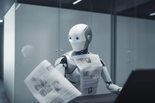 ai digital finance paper office document automation process hand intelligence robot laptop signing tech checklist computer technology paperwork device artificial. Generative AI.