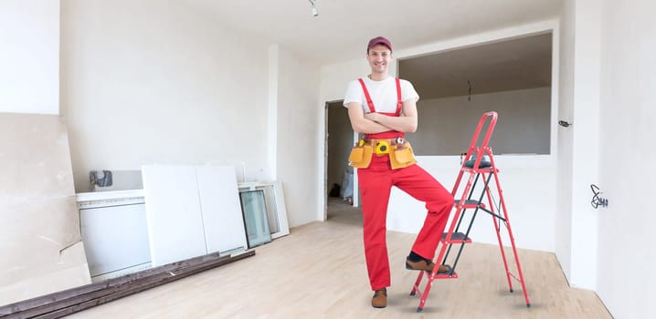 Man builder, repair works in apartment
