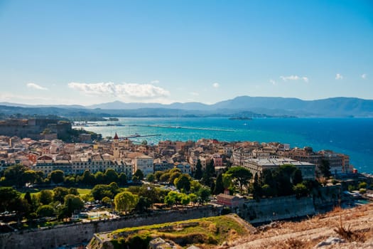 CORFU KERKYRA ISLAND, GREECE.Panoramic view of the old town of Corfu. UNESCO World Heritage Site and the New Fortress.