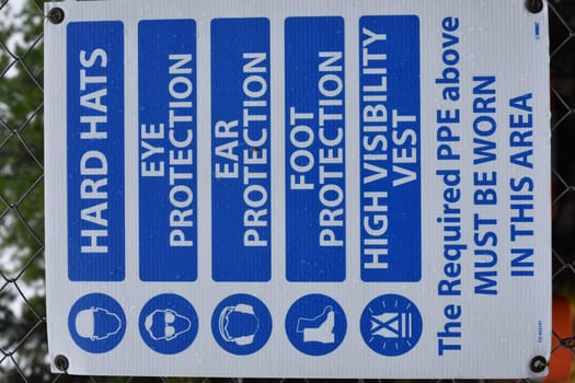 Construction Area Safety Sign PPE Directions for Hard Hats Safety Vests Etc . High quality photo