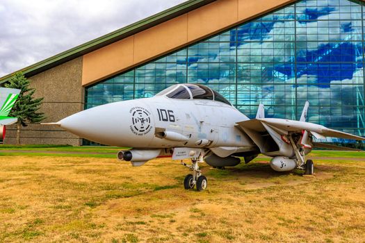 McMinnville, Oregon - August 7, 2016: US Navy Grumman F-14D Super Tomcat on exhibition at Evergreen Aviation & Space Museum.
