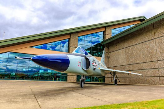 McMinnville, Oregon - August 7, 2016: US Air Force Convair F-102A Delta Dagger on exhibition at Evergreen Aviation & Space Museum.