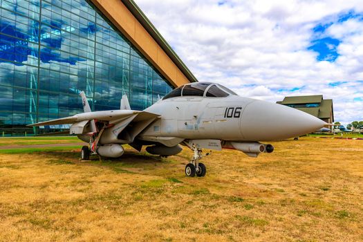 McMinnville, Oregon - August 7, 2016: US Navy Grumman F-14D Super Tomcat on exhibition at Evergreen Aviation & Space Museum.