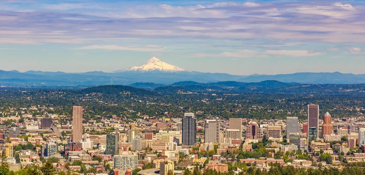 Portland Oregon Downtown Cityscape with Mt. Hood in the background.