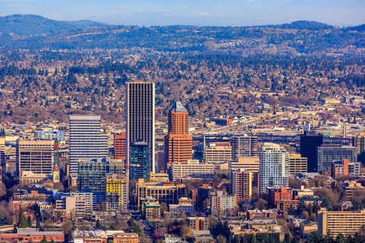 Portland Oregon Downtown Cityscape in the Fall colors.