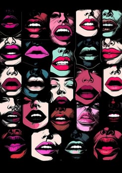 mouth woman element passion teeth cartoon poster illustration style art abstract female glamour lipstick glossy modern kiss punk grunge lips sensual. Generative AI.