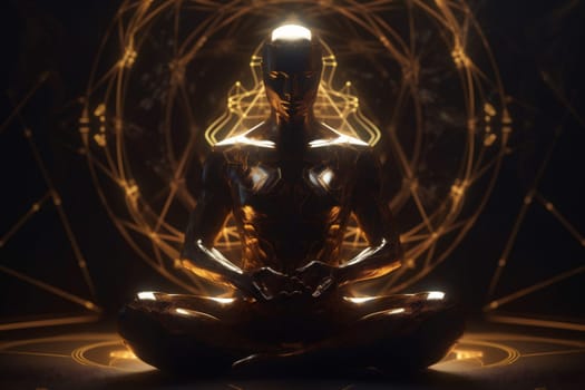 pose woman human meditation relaxation soul energy spiritual body aura silhouette yoga sitting buddha peace health religion spirit zen chakra. Generative AI.