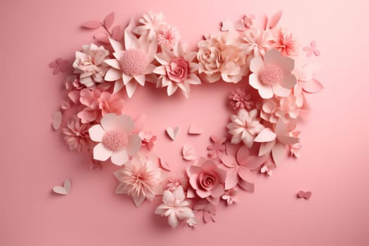 spring valentine art floral shape pink nubes flower day heart beauty 14 greeting rose poster card february wedding background concept gift love. Generative AI.