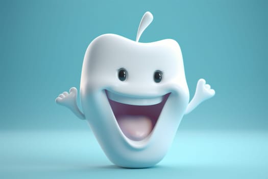 cartoon happy background smile care oral clean toothpaste dentist hygiene tooth smiling dental dentistry child doctor 3d healthy medical blue. Generative AI.