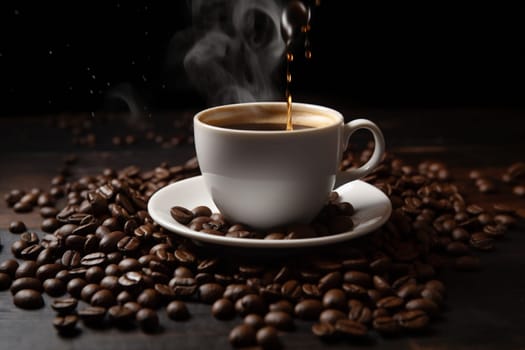 old space aroma morning cafe food grain beverage caffeine cup cappuccino natural background espresso coffee breakfast bean mug brown drink. Generative AI.