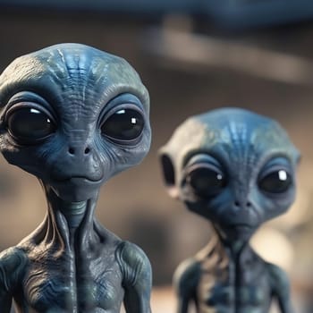 Alien attack or abduction or in a UFO space ship, visitor or scary world or universe with invasion, technology and martians. A close up or portrait of aliens for horror, strange and special effects