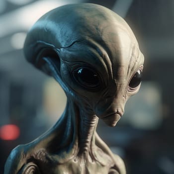 Alien attack or abduction or in a UFO space ship, visitor or scary world or universe with invasion, technology and martians. A close up or portrait of aliens for horror, strange and special effects