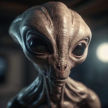 Alien attack or abduction or in a UFO space ship, visitor or scary world or universe with invasion, technology and martians. A close up or portrait of aliens for horror, strange and special effects