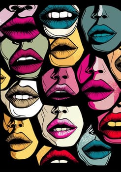 graphic woman passion abstract mouth collage lips grunge lipstick love element art sexy teeth female poster illustration print pop glamour kiss. Generative AI.
