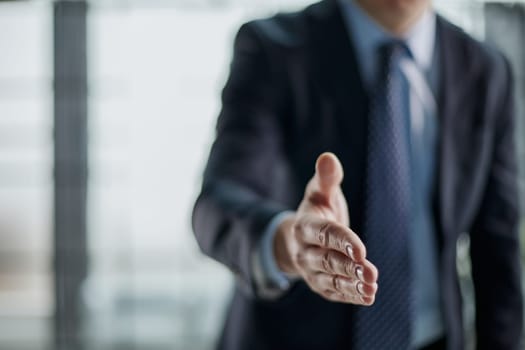 Make deal, company boss HR recruiter greet applicant starting job interview concept.