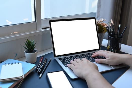 Man freelancer working with computer laptop at home.