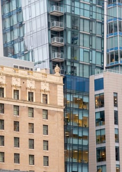 Modern and historical buildings in downtown of Vancouver, Canada.