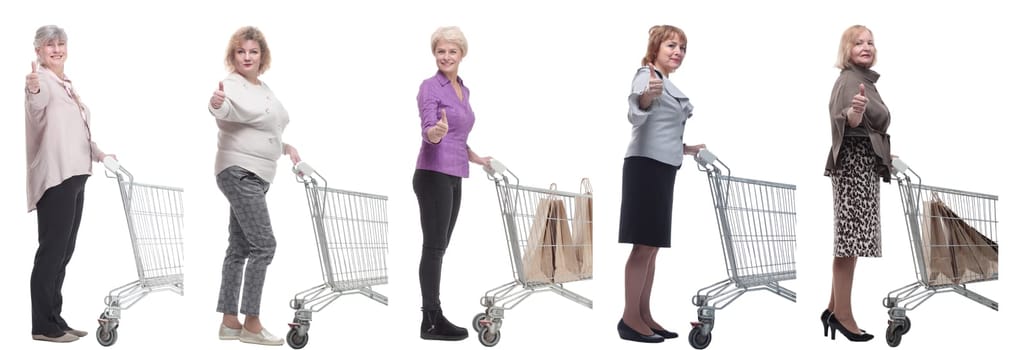 a group of people in profile with a basket showing thumbs up on a white background