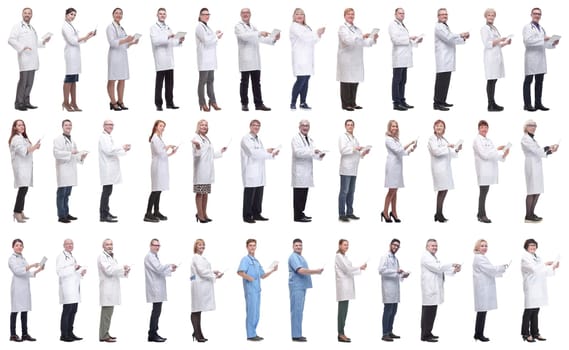 group of doctors with clipboard isolated on white background