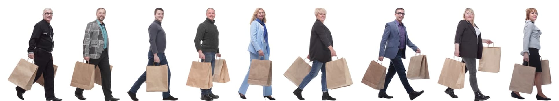 collage concept shoppers queuing isolated on white background