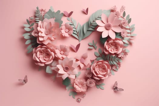 hipster valentine composition birthday bouquet celebration card minimal wedding pink day design background flower wallpaper heart greeting love shape spring rose. Generative AI.