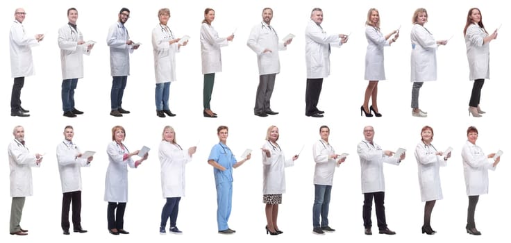 group of doctors with clipboard isolated on white background