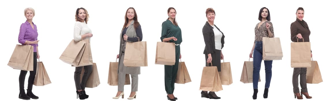 collage concept shoppers queuing isolated on white background