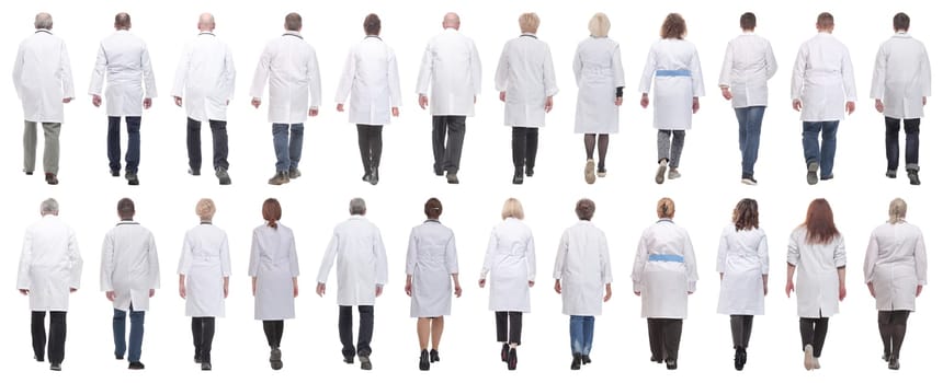 group of doctors in motion isolated on white background