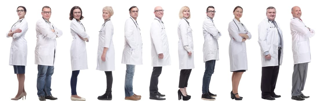 group of doctors in profile isolated on white background