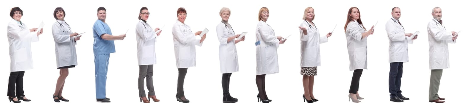 group of doctors with clipboard isolated on white background