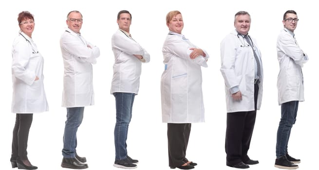 group of doctors in profile isolated on white background