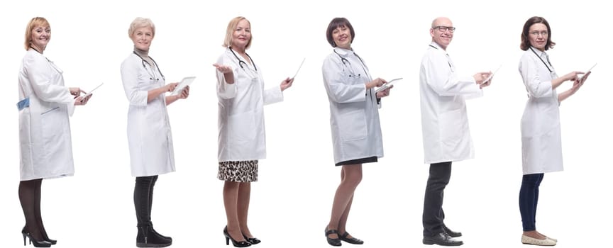 group of doctors with clipboard isolated on white background