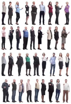 group of business people showing finger at camera isolated on white background