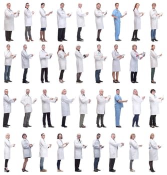 group of doctors with clipboard isolated on white background