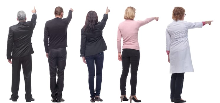 group of business people showing thumbs up with their backs isolated on white background