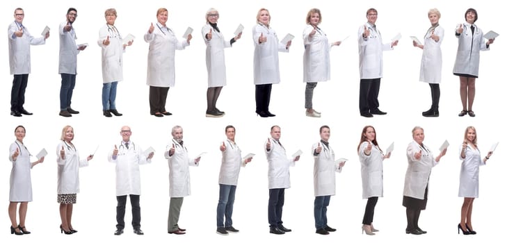 group of doctors with clipboard isolated on white background