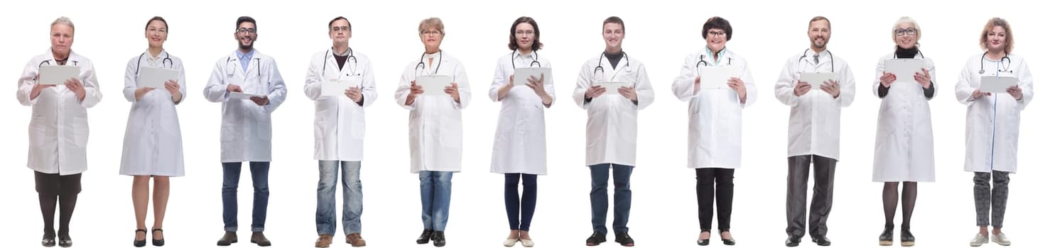 group of doctors with clipboard isolated on white background